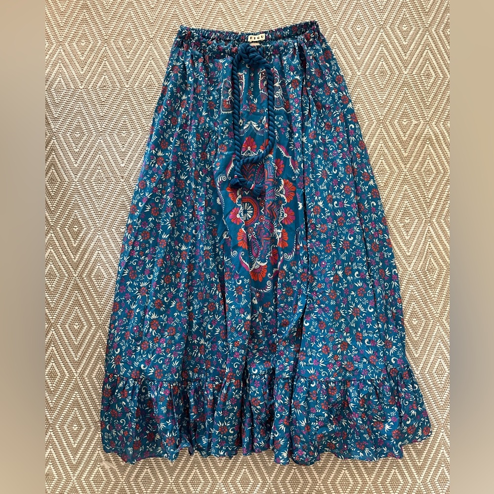 FIGUE Lucinda Silk Blend maxi skirt, Medallion Blue